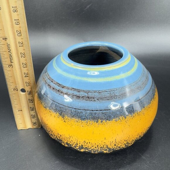 Hand Made Studio Pottery Signed Grammichble Round Bottom Stoneware Vase Vessel - Picture 2 of 12